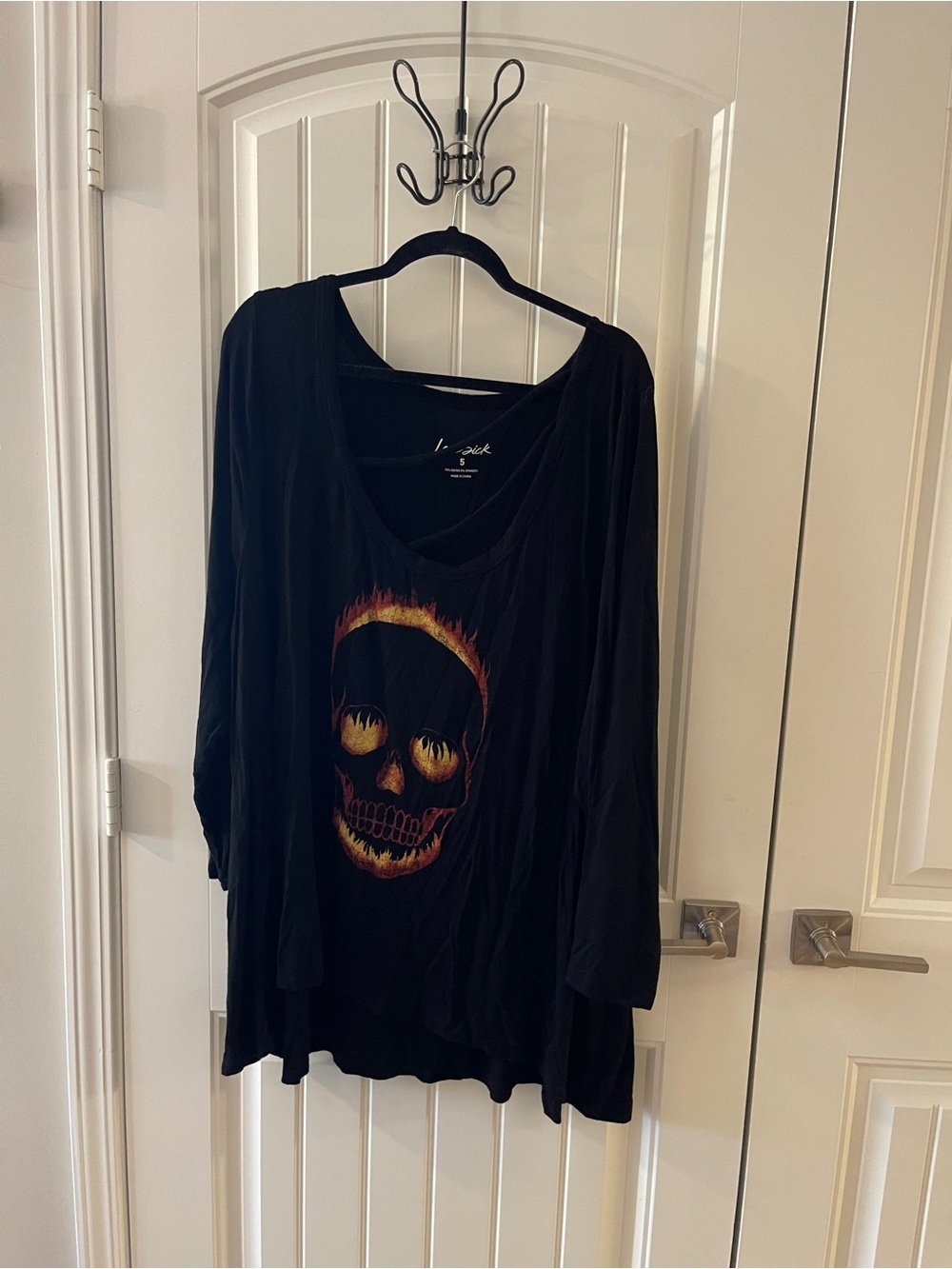 torrid Black Long Sleeve Tee with Flaming Skull Graphic